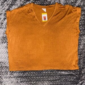 Mod Ref Short Sleeve V-Neck Size M Rust Orange Top